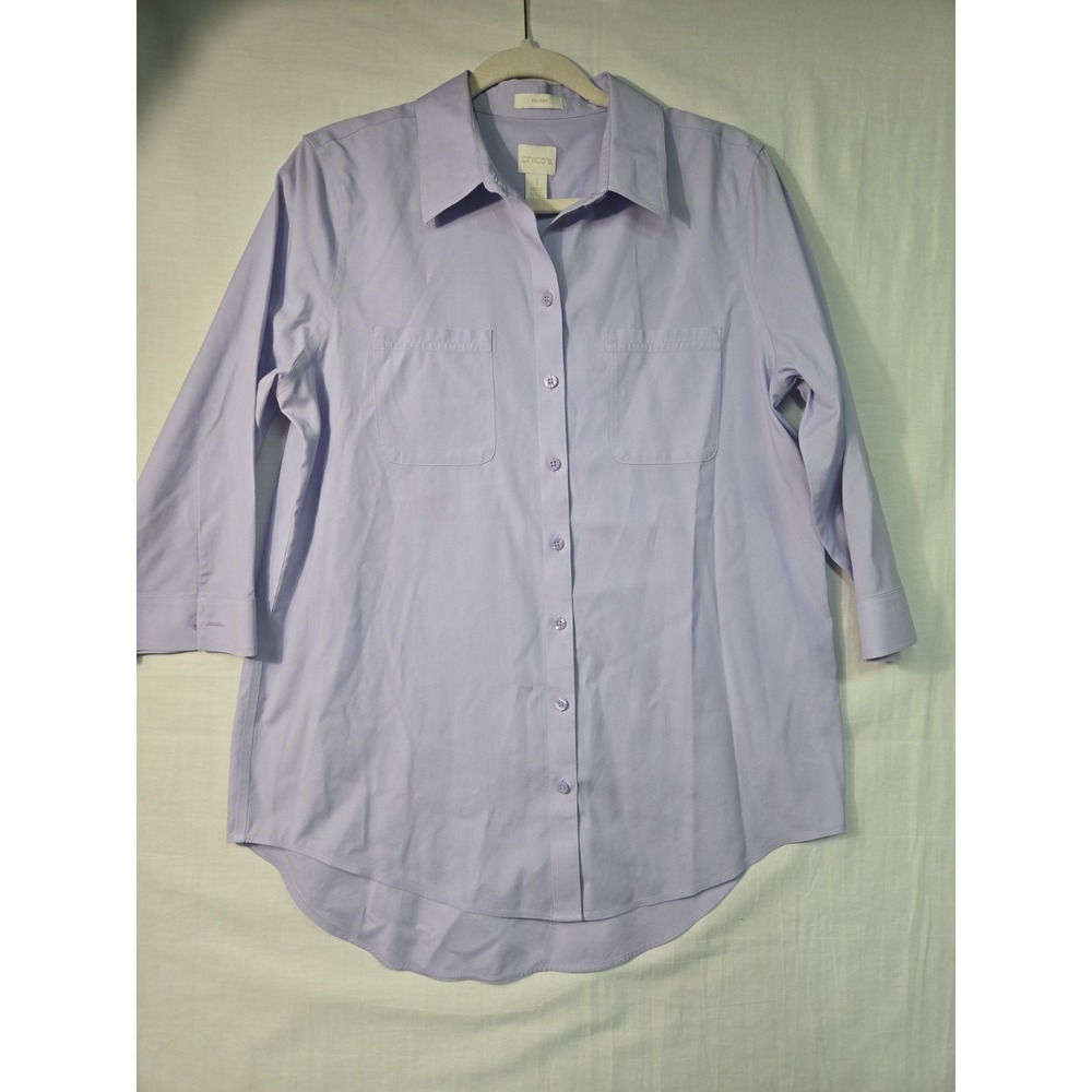 Chico's No-Iron Cotton‎ Spandex Button Up Top 3/4 Sleeve Blouse Women's 1 (M)